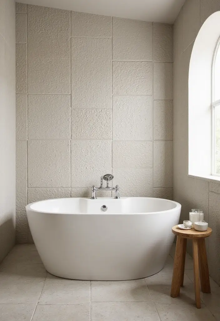 27 Bathroom Tub Tile Ideas That Complement Every Style - 25. Textured Vinyl Tiles