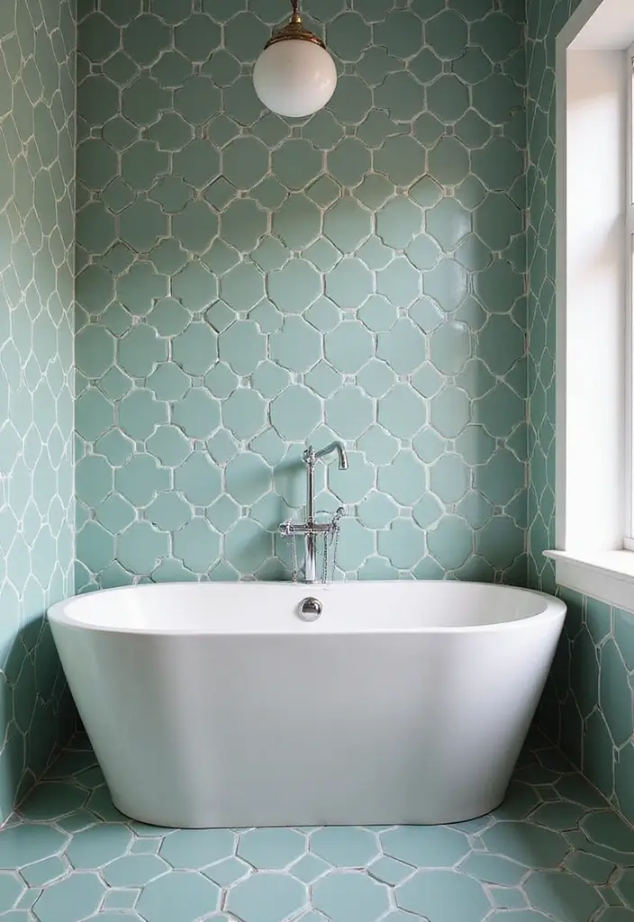 27 Bathroom Tub Tile Ideas That Complement Every Style - 3. Chic Hexagon Tiles
