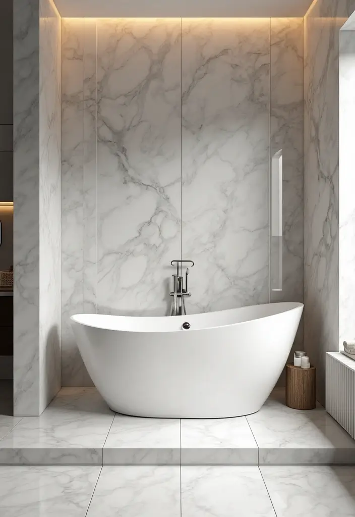 27 Bathroom Tub Tile Ideas That Complement Every Style - 4. Elegant Marble Effect