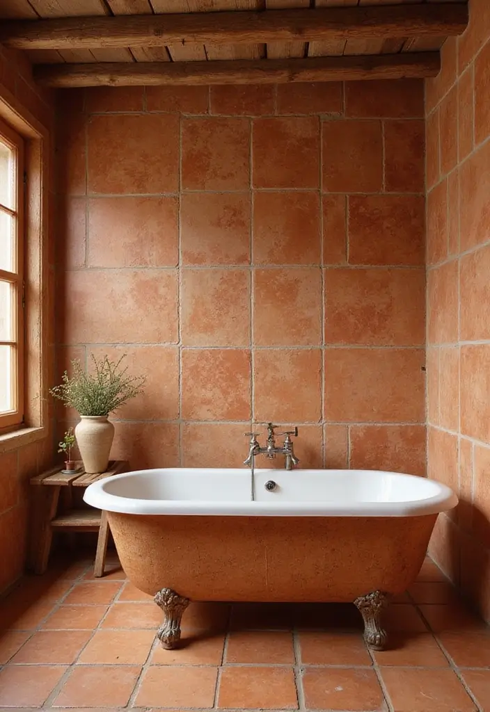 27 Bathroom Tub Tile Ideas That Complement Every Style - 6. Rustic Terracotta