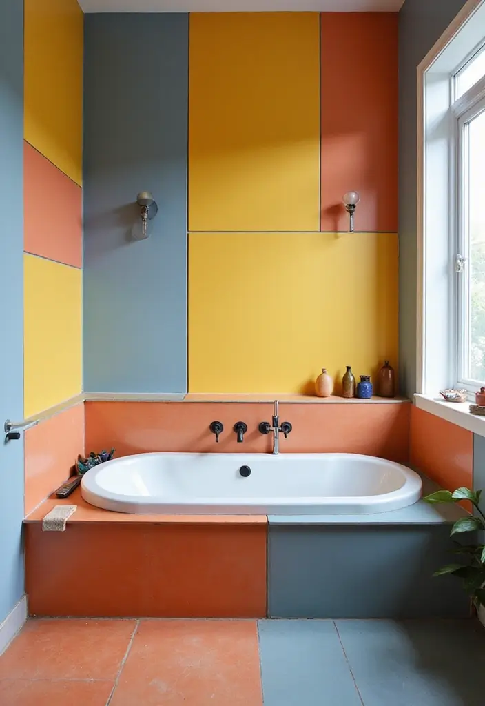27 Bathroom Tub Tile Ideas That Complement Every Style - 7. Bold Color Blocks