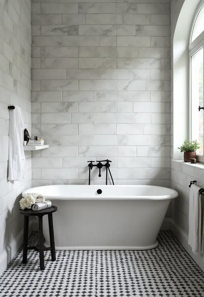 27 Bathroom Tub Tile Ideas That Complement Every Style - 8. Classic Black and White