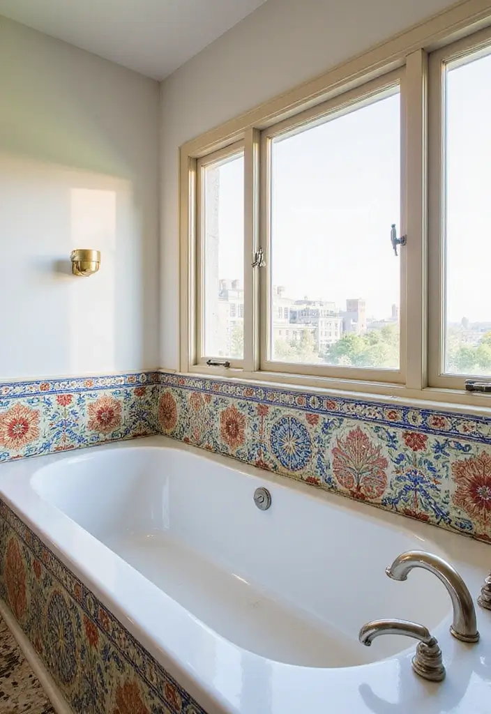 27 Bathroom Tub Tile Ideas That Complement Every Style - 9. Hand-painted Accent Tiles