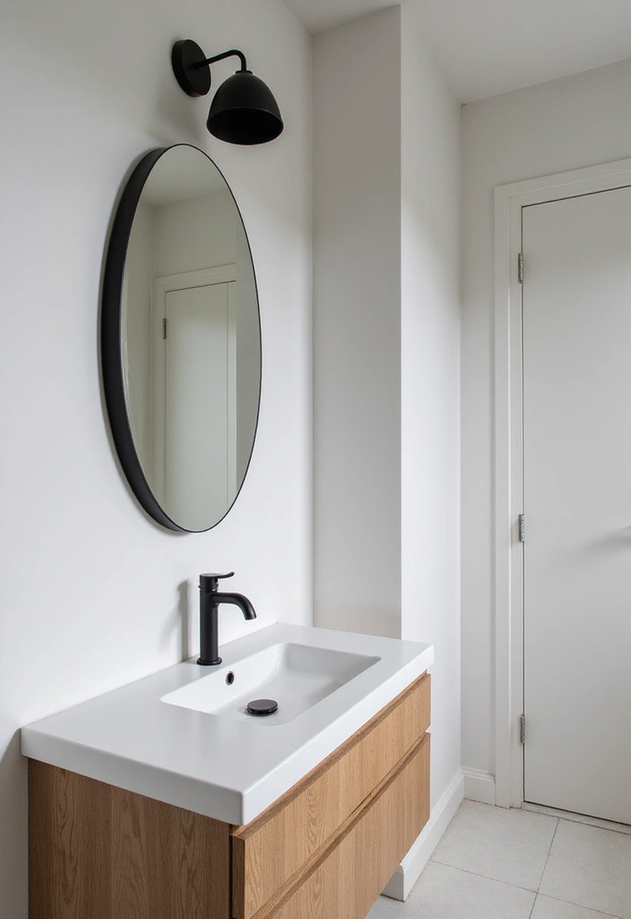 27 Black White and Wood Bathroom Designs That Feel Balanced - 1. Minimalist Marvel: Sleek Black Fixtures