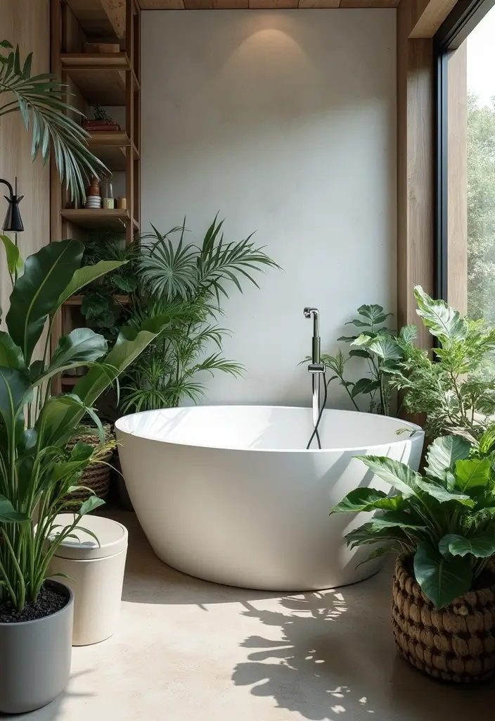 27 Black White and Wood Bathroom Designs That Feel Balanced - 13. Nature-Inspired: Indoor Plants