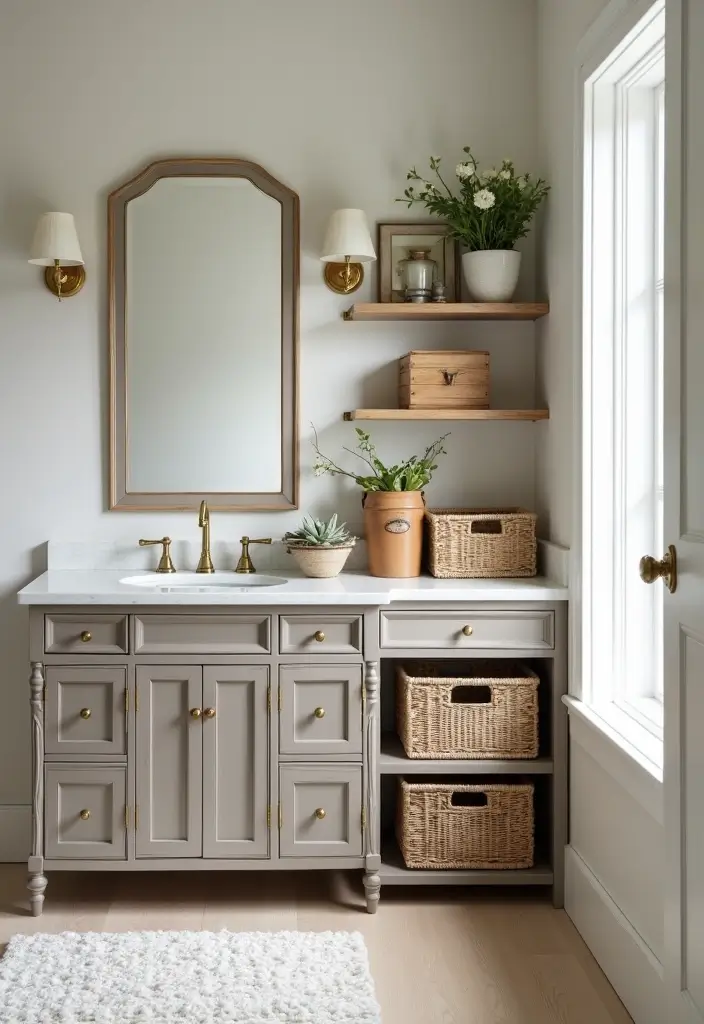 27 Black White and Wood Bathroom Designs That Feel Balanced - 18. Elegant Storage Solutions: Baskets and Totes