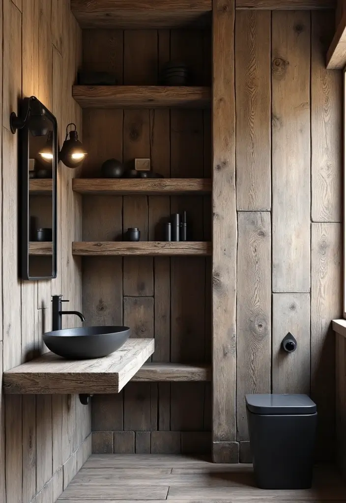 27 Black White and Wood Bathroom Designs That Feel Balanced - 2. Rustic Charm: Weathered Wood Accents