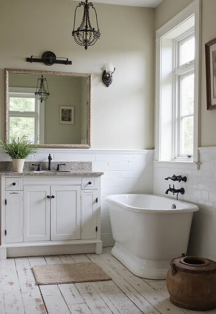 27 Black White and Wood Bathroom Designs That Feel Balanced - 6. Vintage Vibes: Antique White and Wood