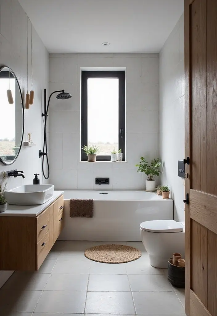 27 Black White and Wood Bathroom Designs That Feel Balanced - 7. Modern Scandinavian: Clean Lines and Functionality