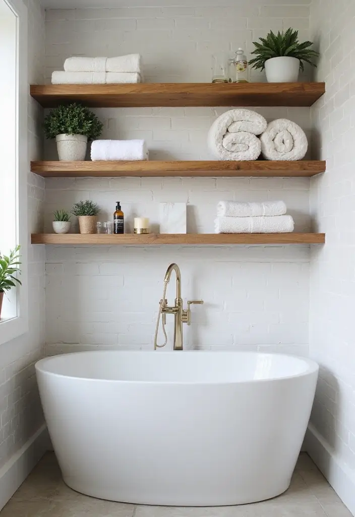 27 Black White and Wood Bathroom Designs That Feel Balanced - 9. Open Shelving: Practical and Stylish