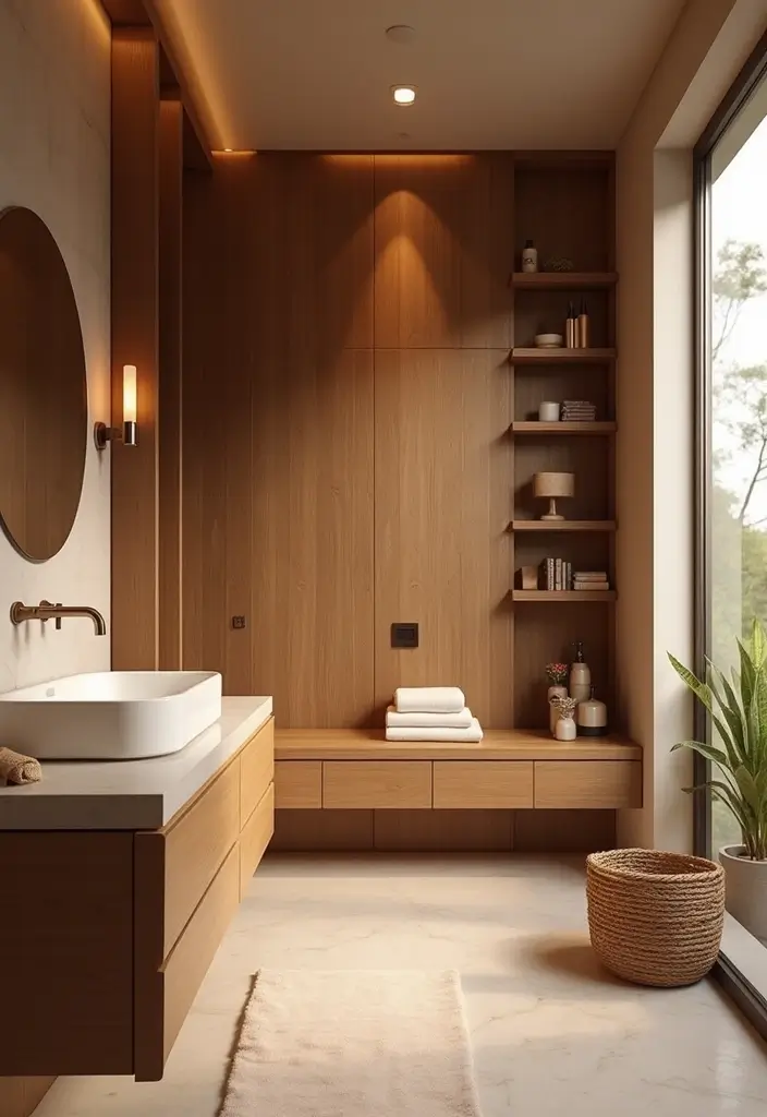 27 European Bathroom Design Ideas That Feel Luxurious - 25. Warm Wood Accents