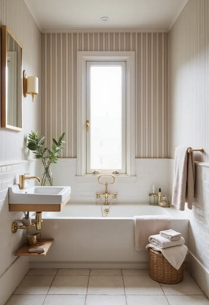 27 Guest Bathroom Wallpaper Ideas That Impress Visitors - 12. Striped Patterns for an Illusion of Space