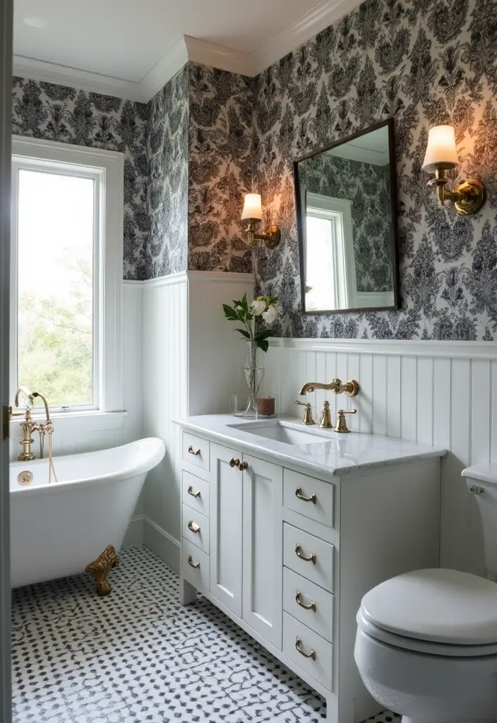 27 Guest Bathroom Wallpaper Ideas That Impress Visitors - 14. Classic Black and White Patterns