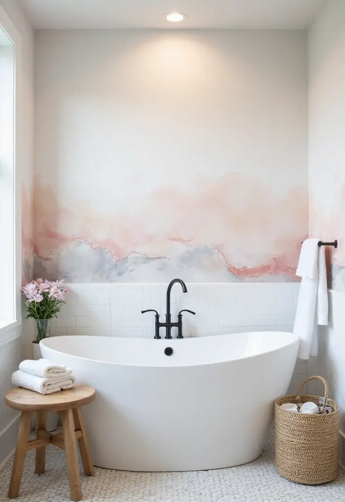 27 Guest Bathroom Wallpaper Ideas That Impress Visitors - 15. Watercolor Effects for a Dreamy Atmosphere