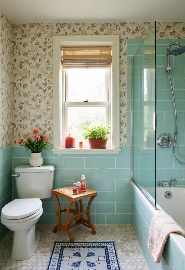 27 Guest Bathroom Wallpaper Ideas That Impress Visitors - 16. Unique Vintage Tiles as Wallpaper