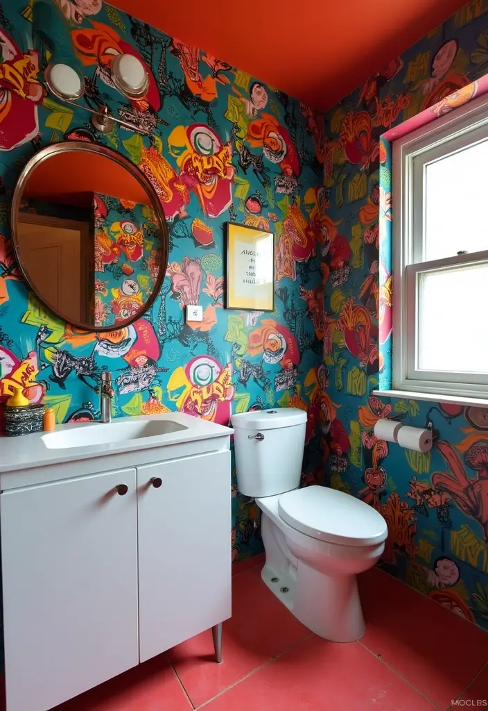 27 Guest Bathroom Wallpaper Ideas That Impress Visitors - 18. Urban Graffiti Designs for a Bold Statement