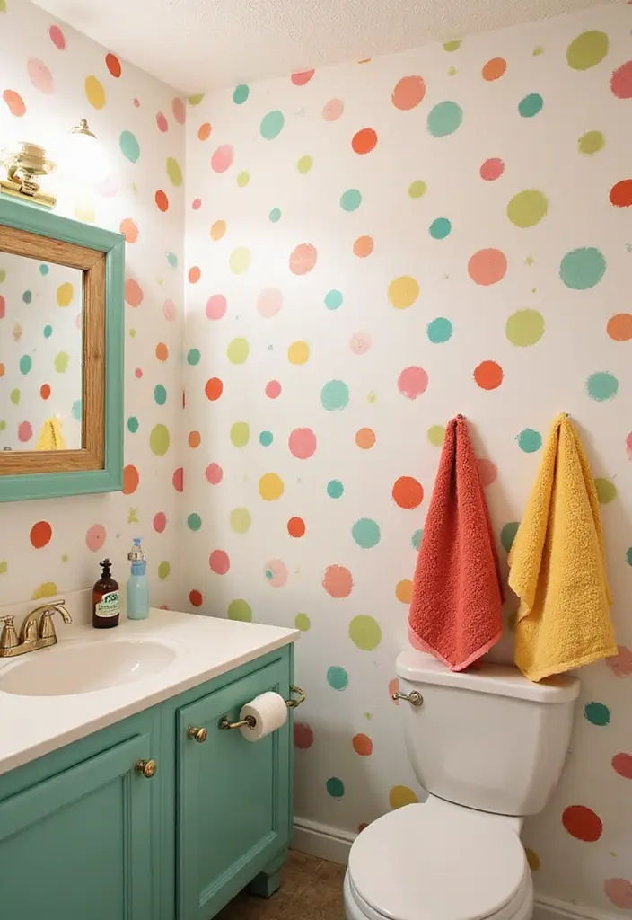 27 Guest Bathroom Wallpaper Ideas That Impress Visitors - 21. Retro Polka Dots for Timeless Fun