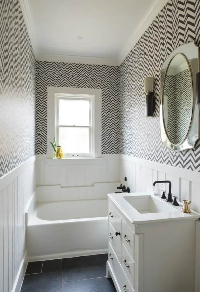 27 Guest Bathroom Wallpaper Ideas That Impress Visitors - 26. Sophisticated Herringbone Patterns