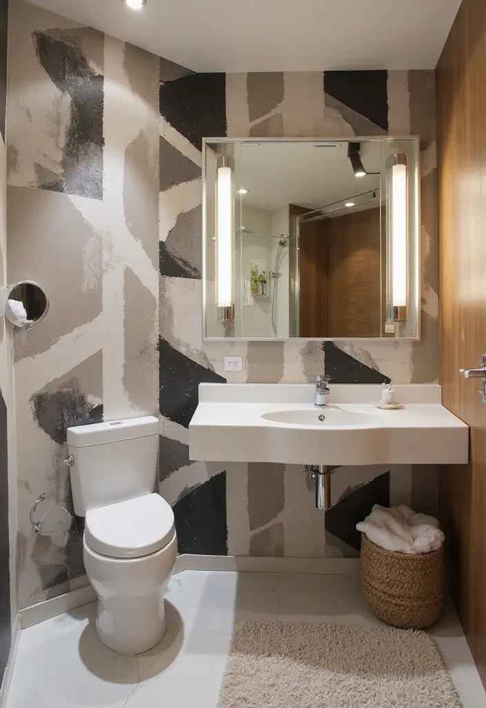 27 Guest Bathroom Wallpaper Ideas That Impress Visitors - 4. Geometric Designs in Recycled Vinyl