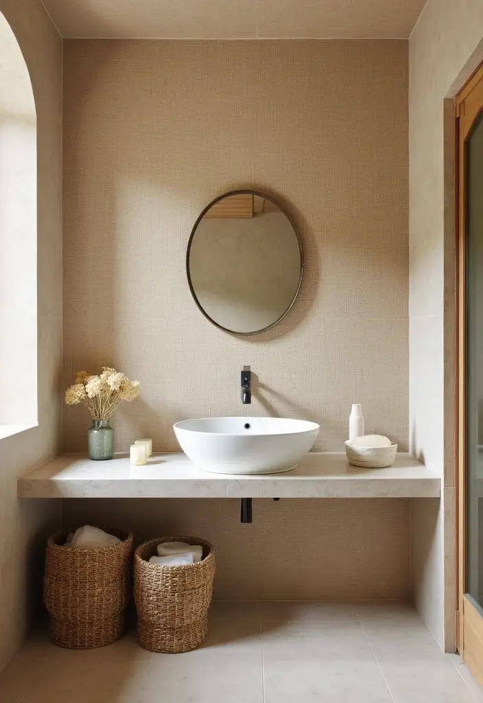 27 Guest Bathroom Wallpaper Ideas That Impress Visitors - 5. Organic Textures from Natural Fibers