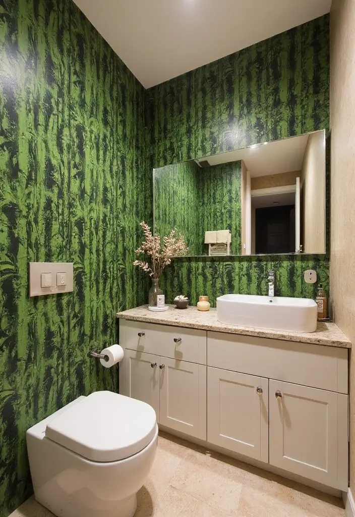 27 Guest Bathroom Wallpaper Ideas That Impress Visitors - 6. Bamboo and Leaf Patterns