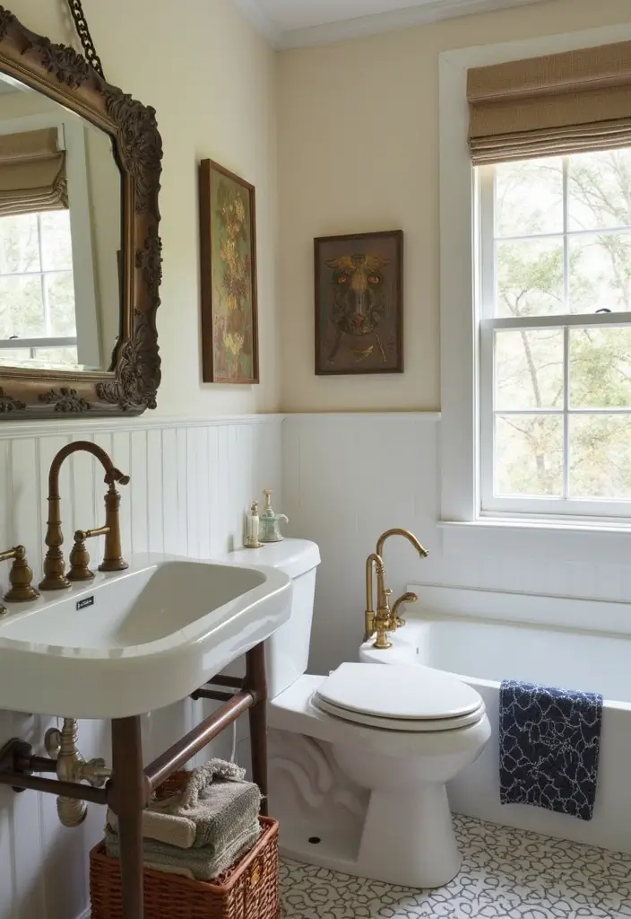 27 Open Bathroom Ideas That Feel Spa-Like - 19. Vintage Accents