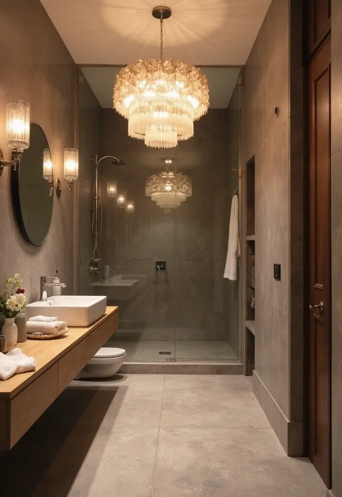 27 Open Bathroom Ideas That Feel Spa-Like - 6. Statement Lighting