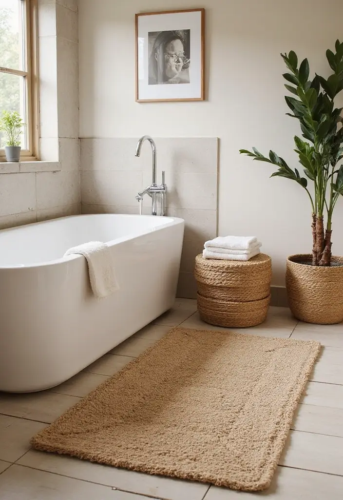 27 Shower Bathroom Design Inspirations That Feel Spa-Like - 11. Organic Bath Mats
