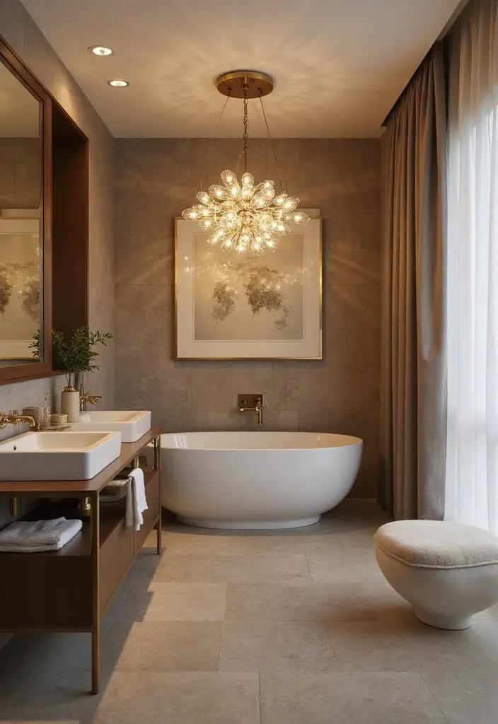 27 Shower Bathroom Design Inspirations That Feel Spa-Like - 18. Statement Lighting Fixtures