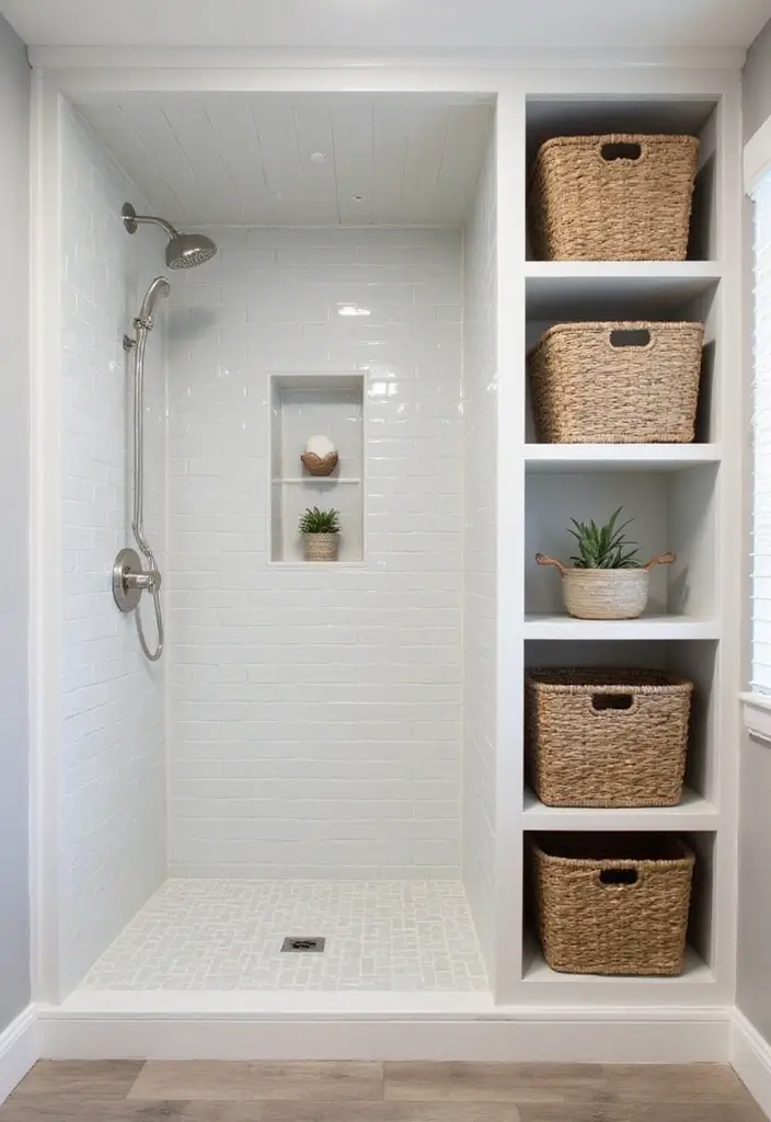 27 Shower Bathroom Design Inspirations That Feel Spa-Like - 26. Smart Storage Solutions