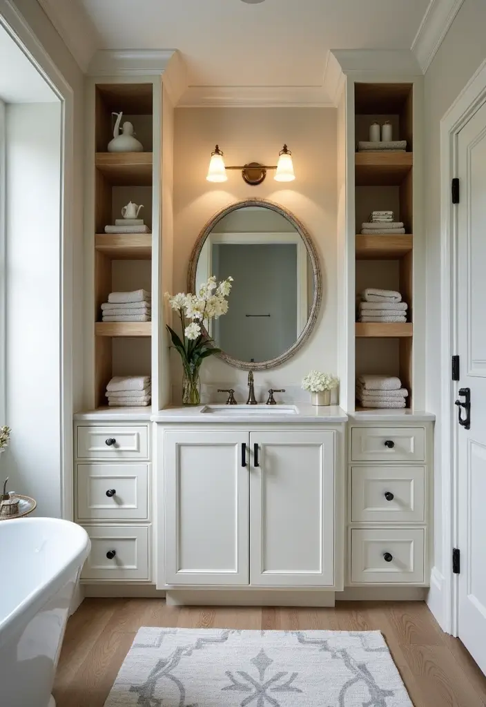 27 Small 3 Piece Bathroom Ideas That Save Space - 21. Custom Built-ins