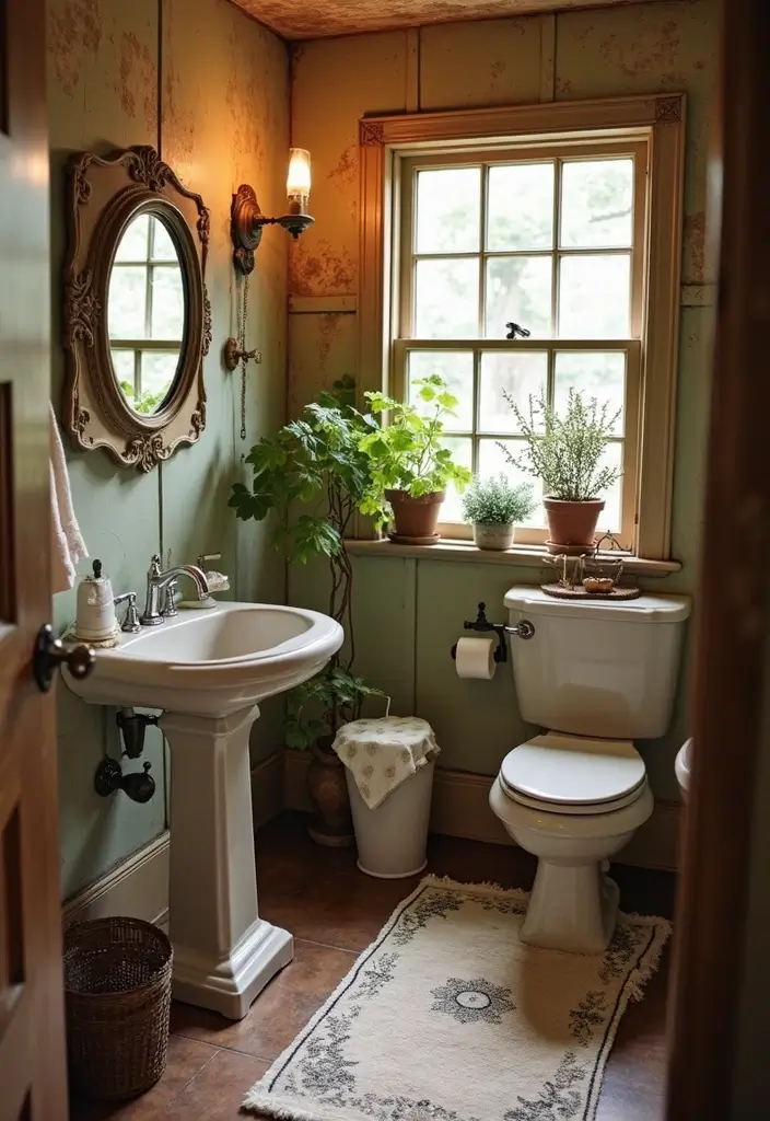 27 Small 3 Piece Bathroom Ideas That Save Space - 27. Vintage Charm