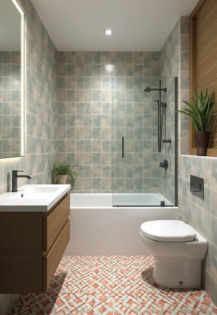 27 Small 3 Piece Bathroom Ideas That Save Space - 7. Unique Tile Designs