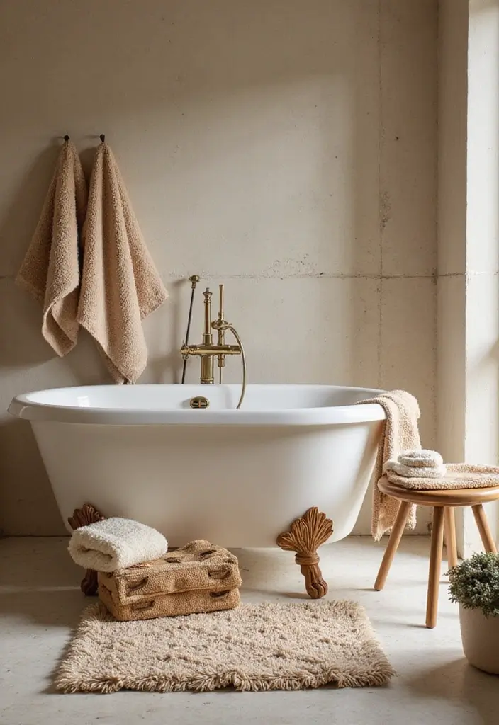 27 Small Scandinavian Bathroom Ideas That Feel Calm and Bright - 10. Cozy Textiles