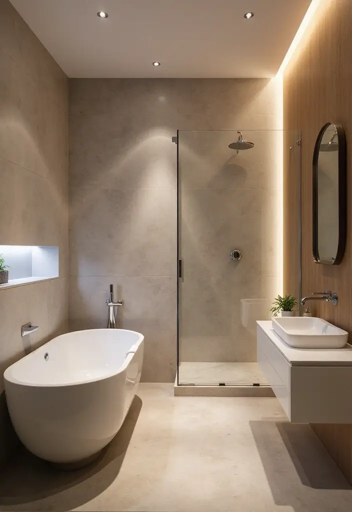 27 Small Scandinavian Bathroom Ideas That Feel Calm and Bright - 11. Integrated Lighting
