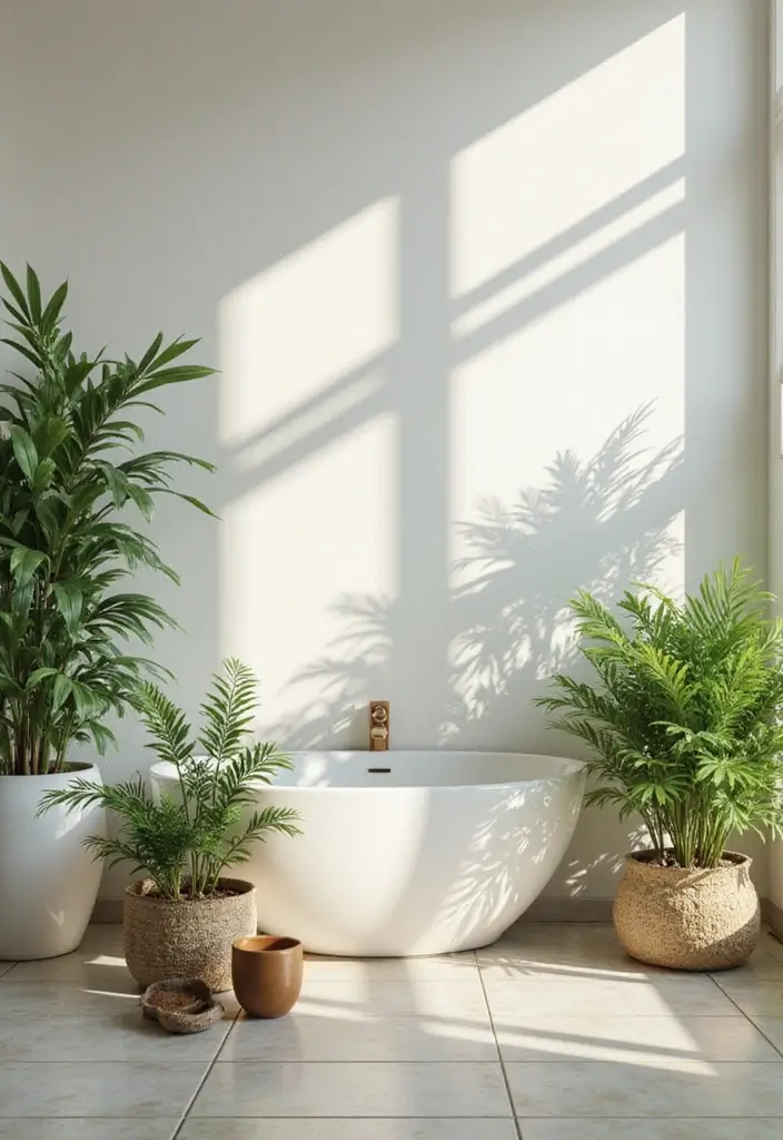27 Small Scandinavian Bathroom Ideas That Feel Calm and Bright - 14. Plants for Freshness