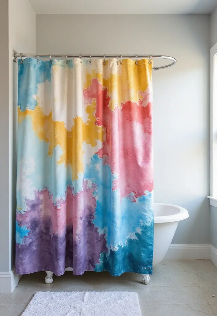27 Small Scandinavian Bathroom Ideas That Feel Calm and Bright - 21. Colorful Shower Curtains