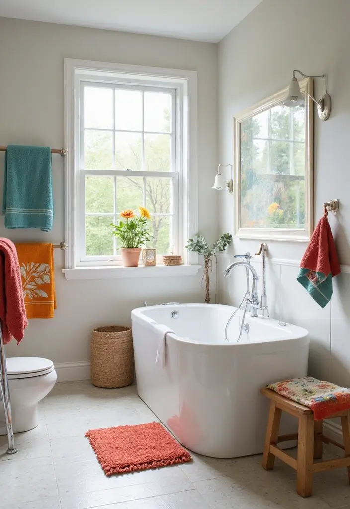 27 Small Scandinavian Bathroom Ideas That Feel Calm and Bright - 6. Bright Accent Colors