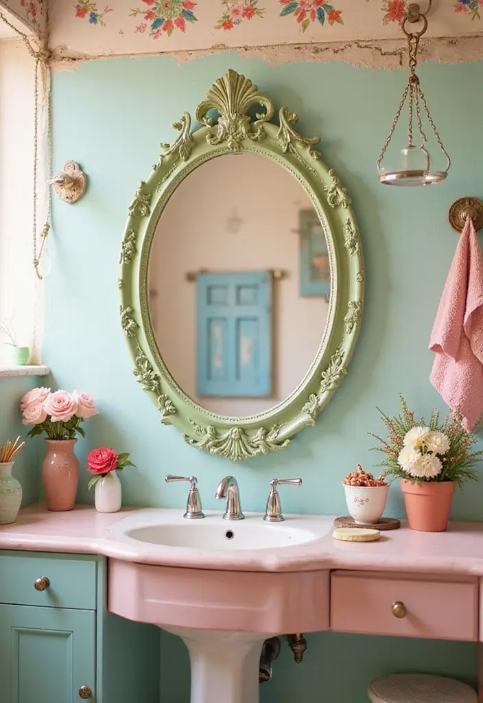 27 Unique Bathroom Mirrors That Make a Statement - 10. Colorful Shabby Chic Mirror