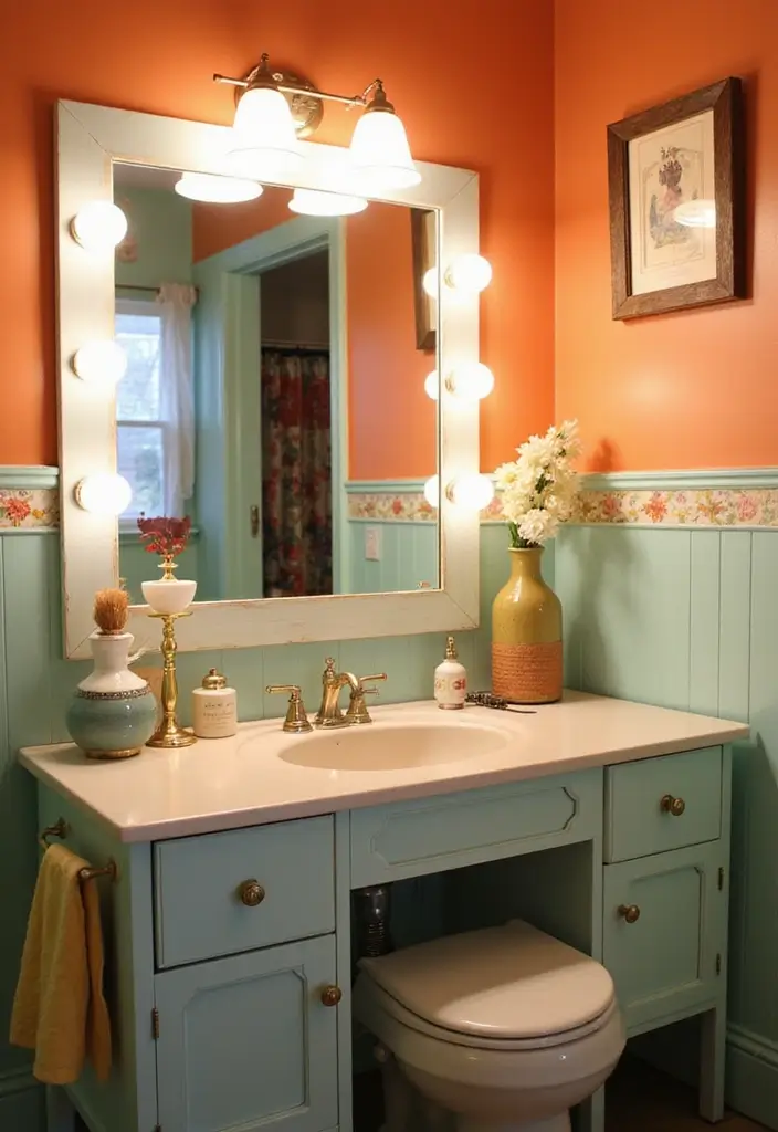 27 Unique Bathroom Mirrors That Make a Statement - 16. Retro Vanity Mirror