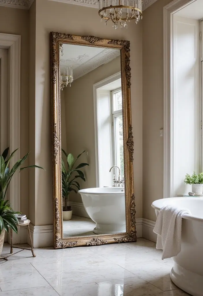 27 Unique Bathroom Mirrors That Make a Statement - 17. Oversized Floor Mirror
