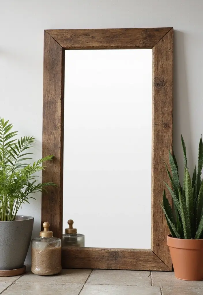 27 Unique Bathroom Mirrors That Make a Statement - 2. Rustic Wooden Frame Mirror