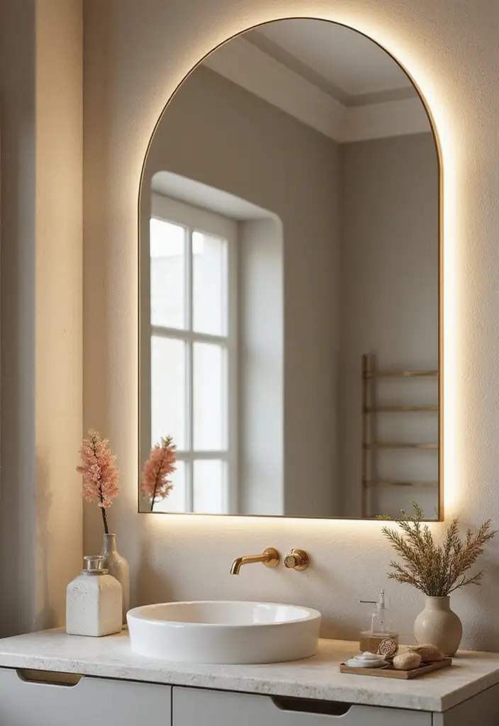 27 Unique Bathroom Mirrors That Make a Statement - 22. Elegant Arched Mirror