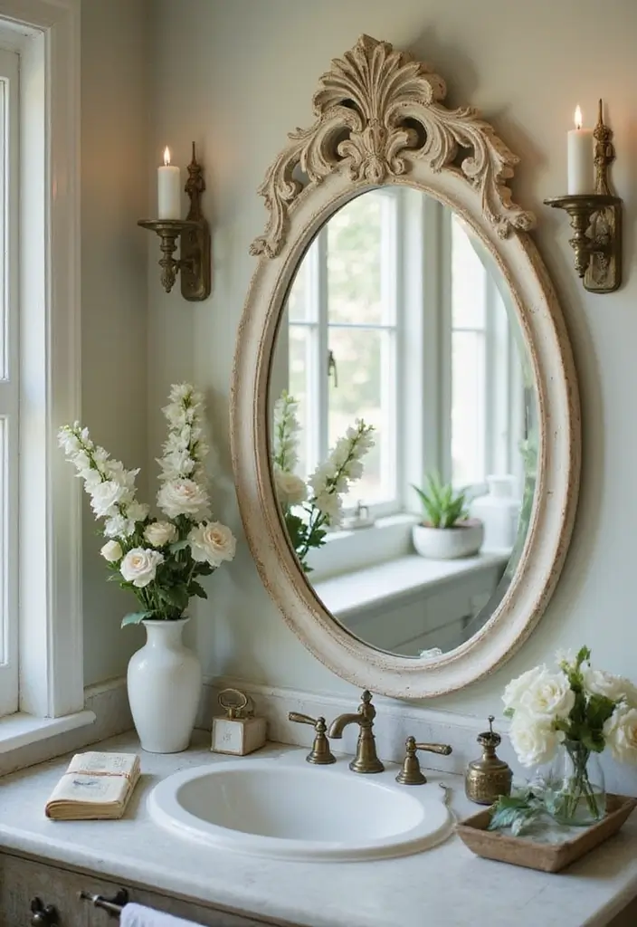 27 Unique Bathroom Mirrors That Make a Statement - 4. Distressed Oval Mirror