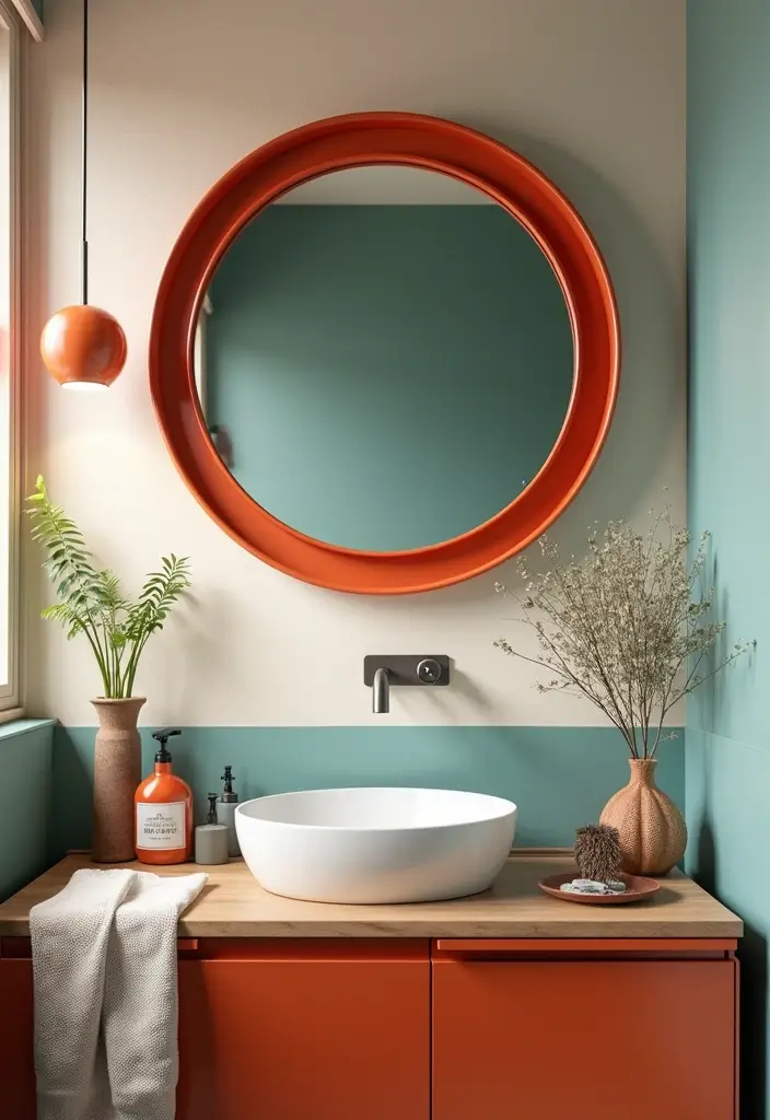 27 Unique Bathroom Mirrors That Make a Statement - 5. Retro Circular Mirror
