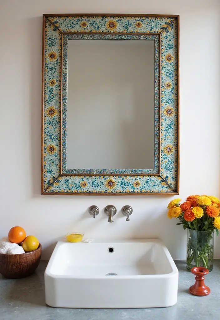 27 Unique Bathroom Mirrors That Make a Statement - 8. Framed Mosaic Mirror