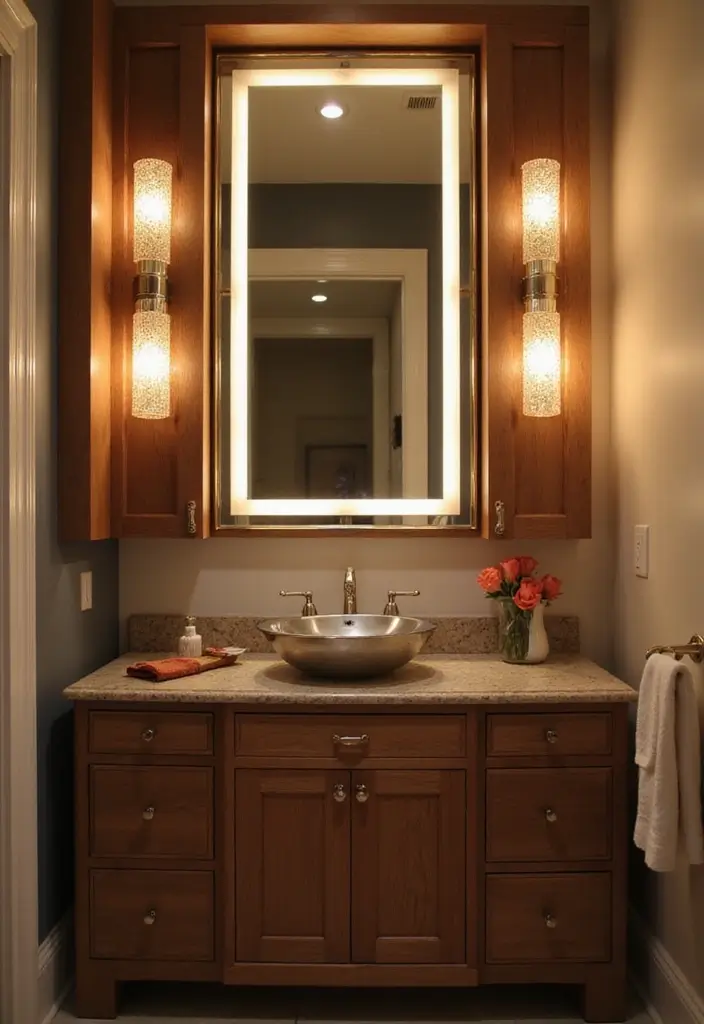 28 Bathroom Cabinet Decor Ideas That Feel Elegant - 10. Layered Lighting