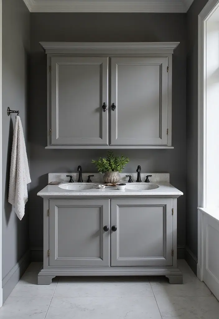 28 Bathroom Cabinet Decor Ideas That Feel Elegant - 19. Elegant Grayscale