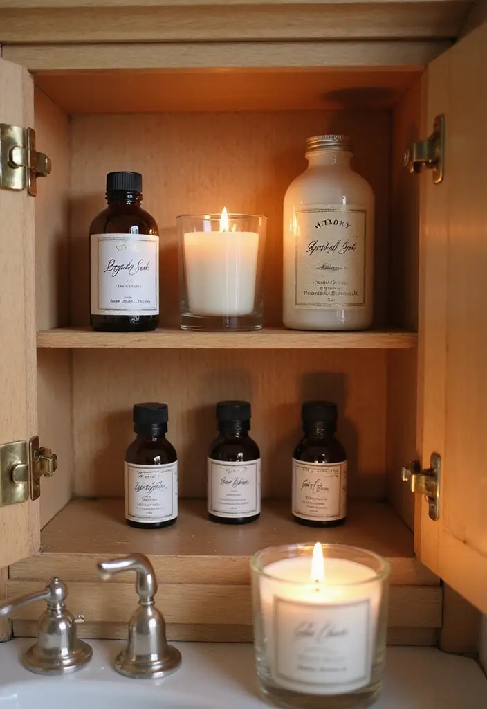 28 Bathroom Cabinet Decor Ideas That Feel Elegant - 27. Scented Essentials
