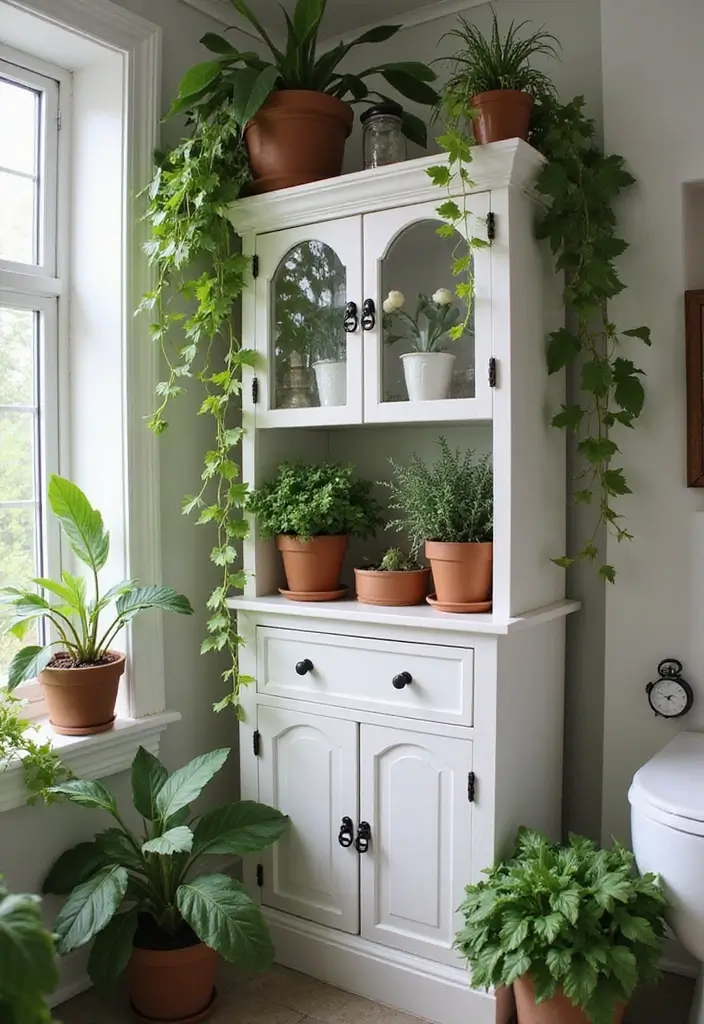 28 Bathroom Cabinet Decor Ideas That Feel Elegant - 5. Vibrant Plant Life